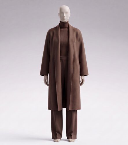 Flax Taupe Kensington longline wool-cashmere coat, front view