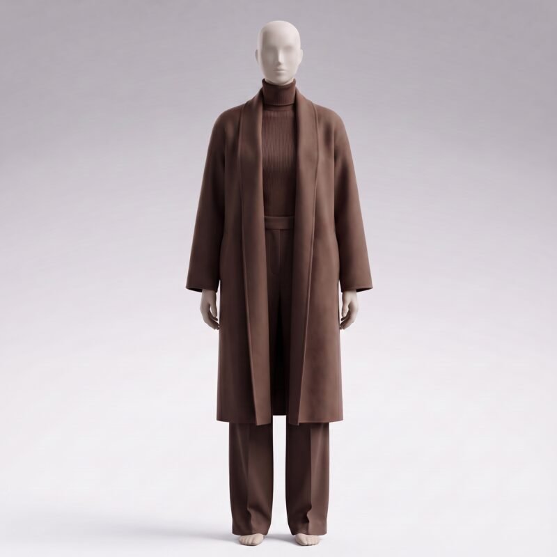 Flax Taupe Kensington longline wool-cashmere coat, front view