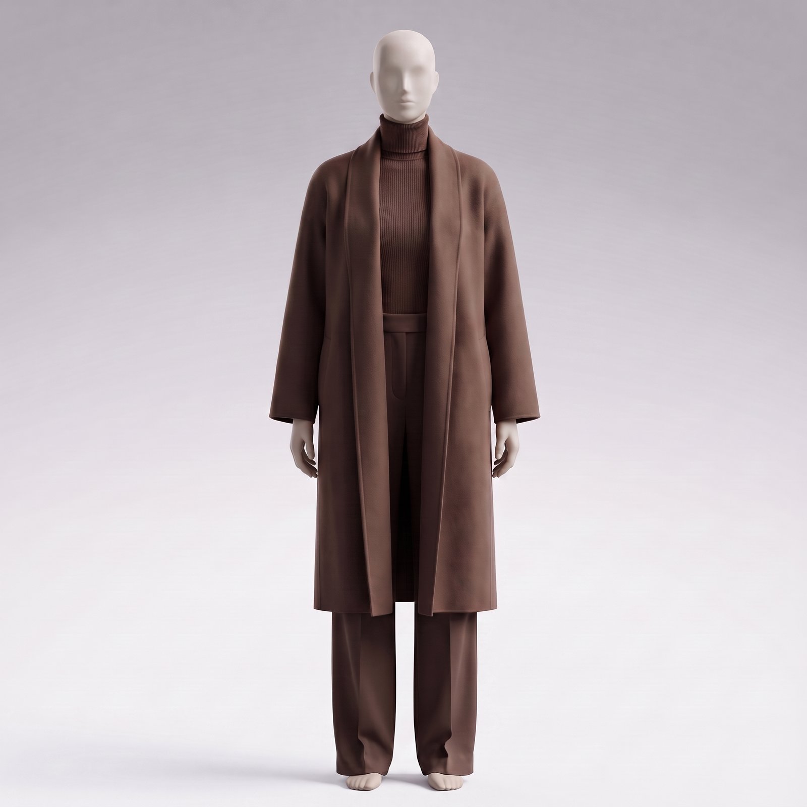 Flax Taupe Kensington longline wool-cashmere coat, front view