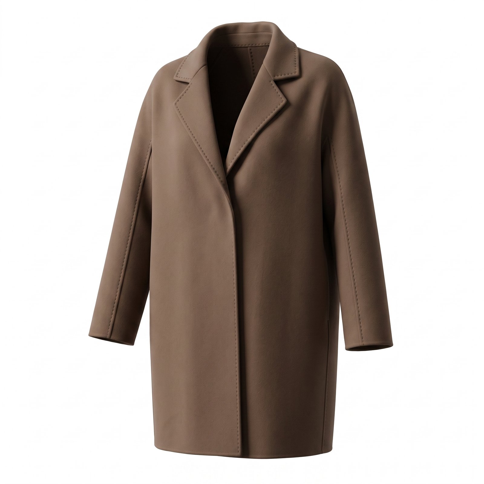 Flax Taupe Richmond mid-length wool-cashmere coat, front view