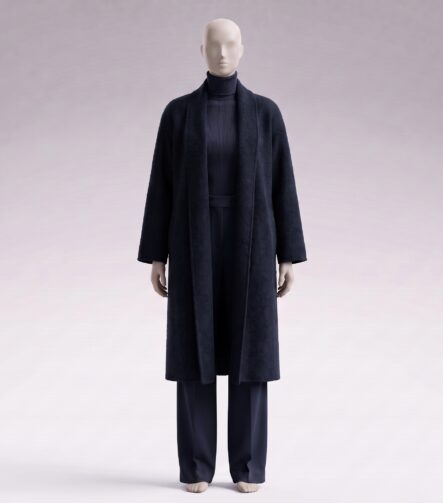 Midnight Navy Kensington longline wool-cashmere coat, front view