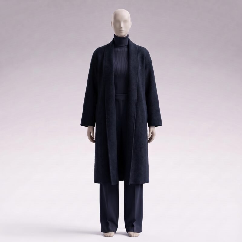 Midnight Navy Kensington longline wool-cashmere coat, front view