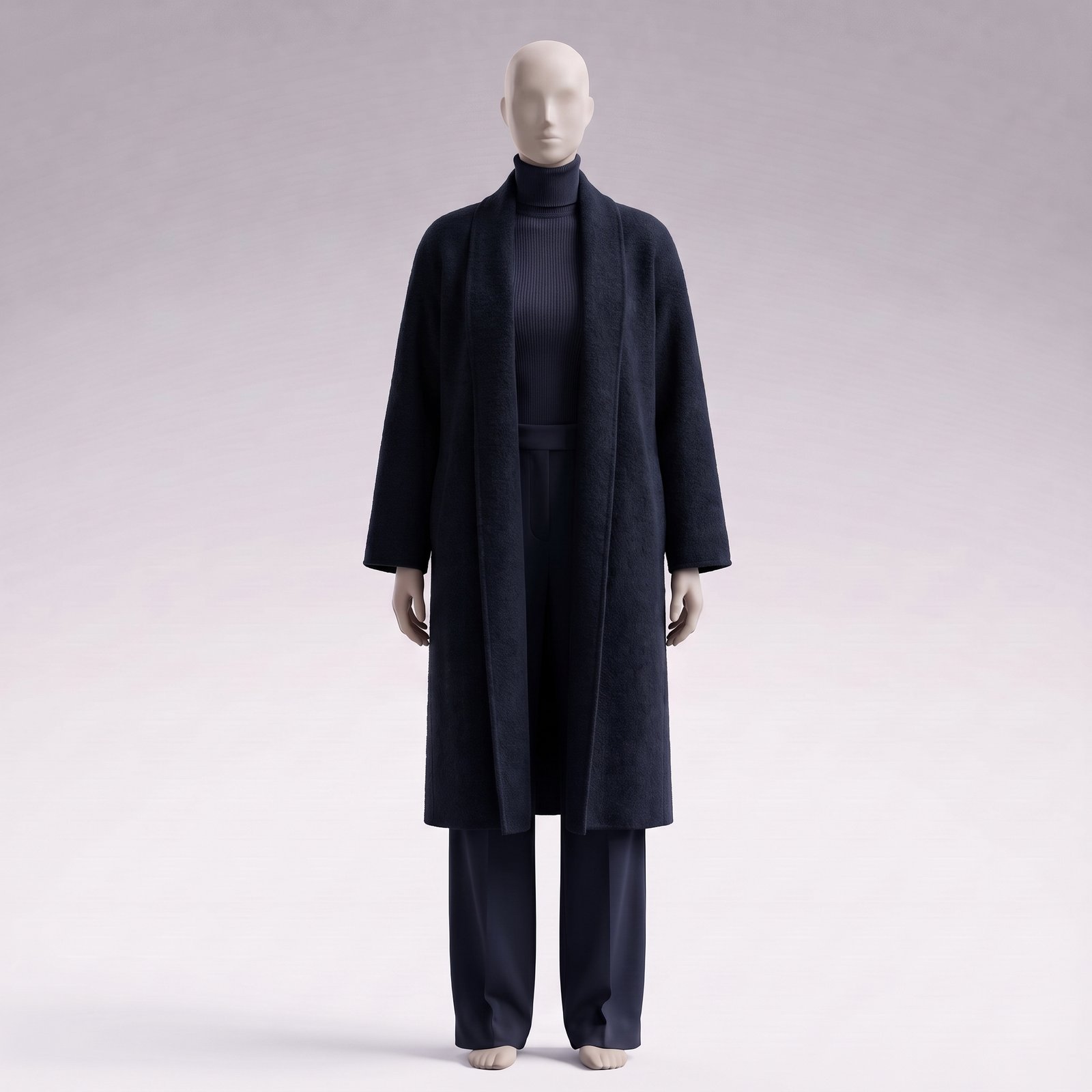 Midnight Navy Kensington longline wool-cashmere coat, front view