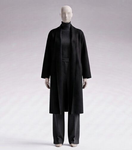 Black Kensington longline wool-cashmere coat, front view