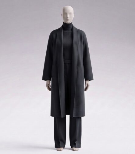 Twilight Grey Kensington longline wool-cashmere coat, front view