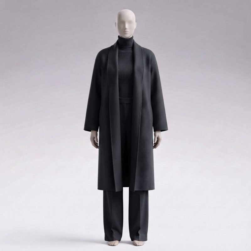 Twilight Grey Kensington longline wool-cashmere coat, front view