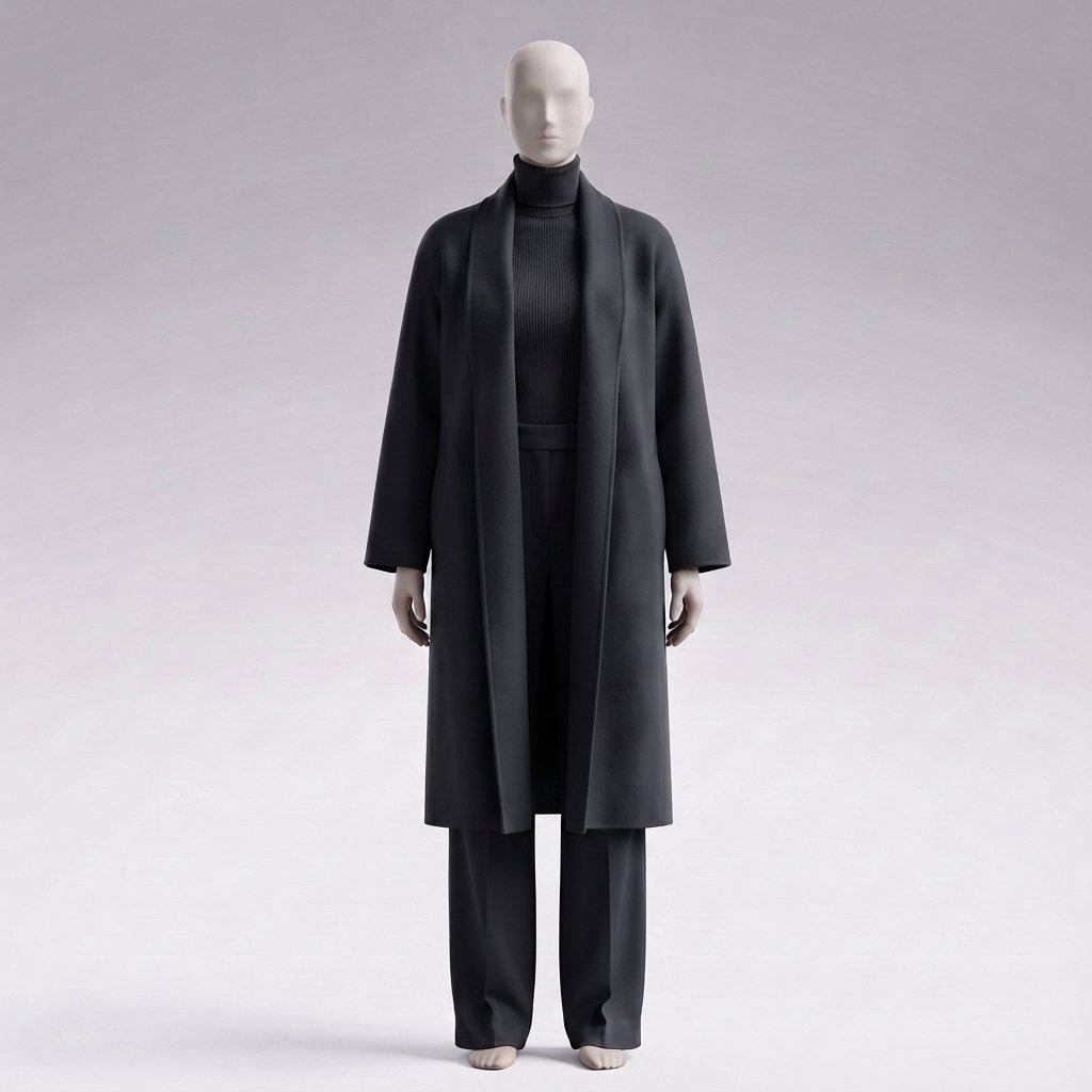 Twilight Grey Kensington longline wool-cashmere coat, front view
