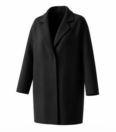 Black Richmond mid-length wool-cashmere coat, front view