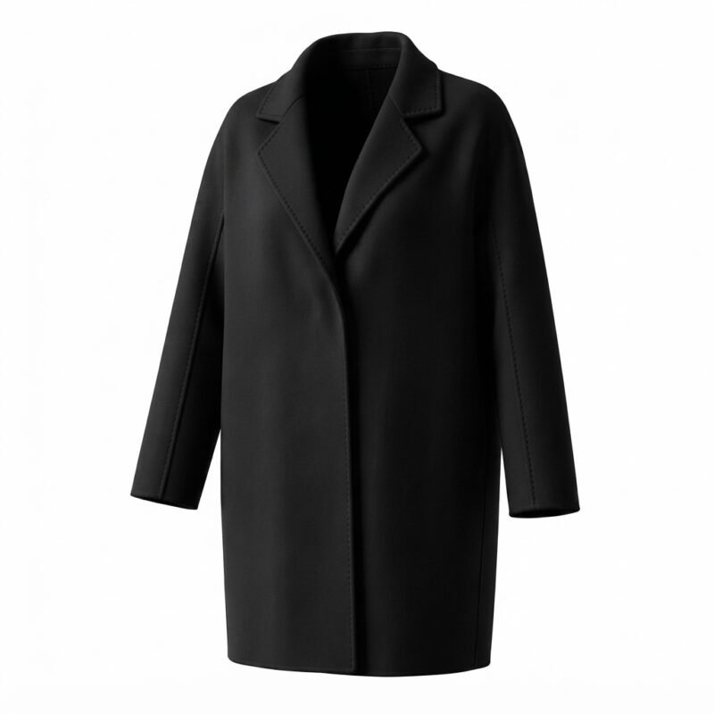 Black Richmond mid-length wool-cashmere coat, front view