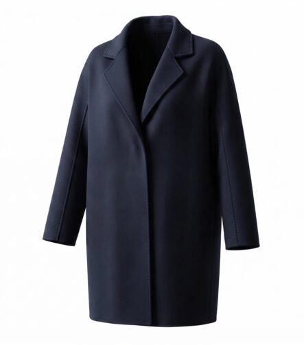 Midnight Navy Richmond mid-length wool-cashmere coat, front view