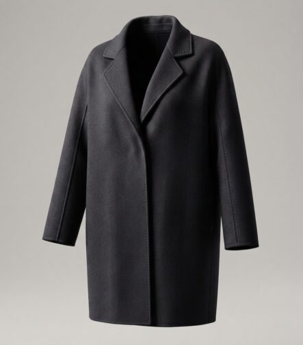 Twilight Grey Richmond mid-length wool-cashmere coat, front view