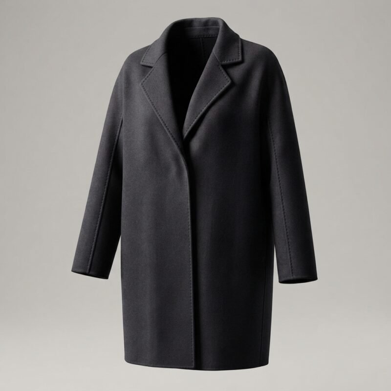 Twilight Grey Richmond mid-length wool-cashmere coat, front view